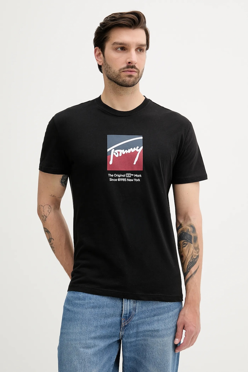 Tommy Jeans tricou din bumbac culoarea negru, cu imprimeu, DM0DM21940