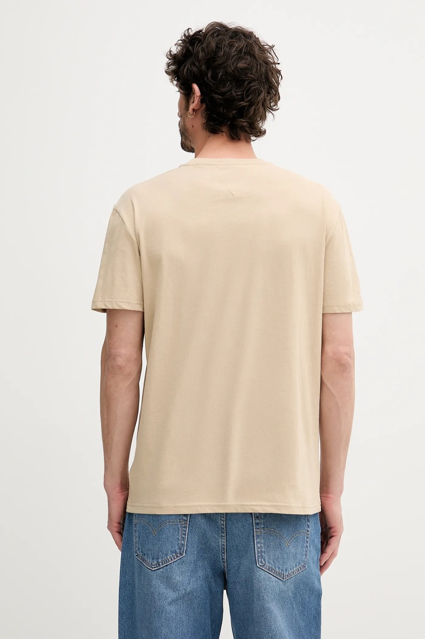 Хлопковая футболка Tommy Jeans цвет бежевый с принтом DM0DM21941