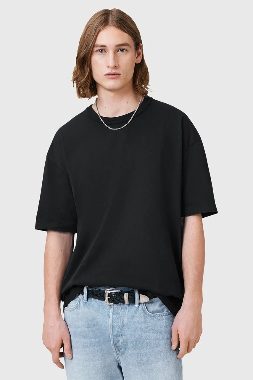 Levně Bavlněné tričko AllSaints SONNY pánské, černá barva, M007JC