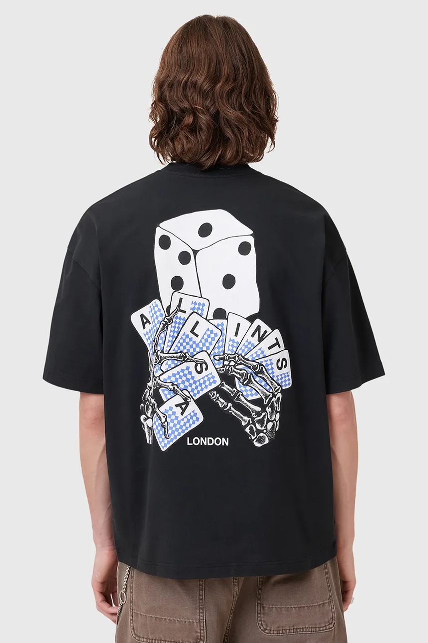 Хлопковая футболка AllSaints DEALT цвет чёрный с принтом M035PC