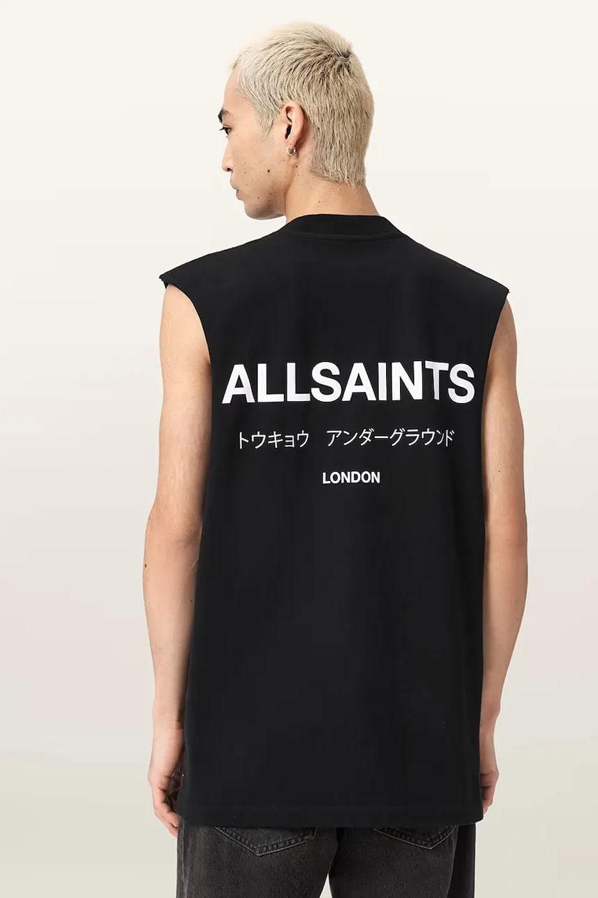 AllSaints t-shirt ανδρικό βαμβακερό UNDERGROUND M038PC μαύρο S,M,XL,L,XXL