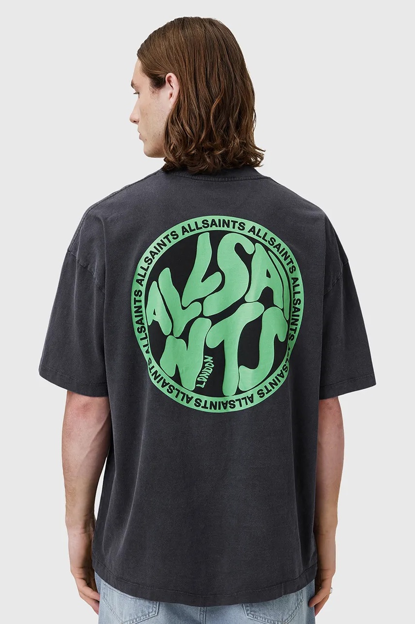 Хлопковая футболка AllSaints DISTORTION цвет серый с принтом M041PC