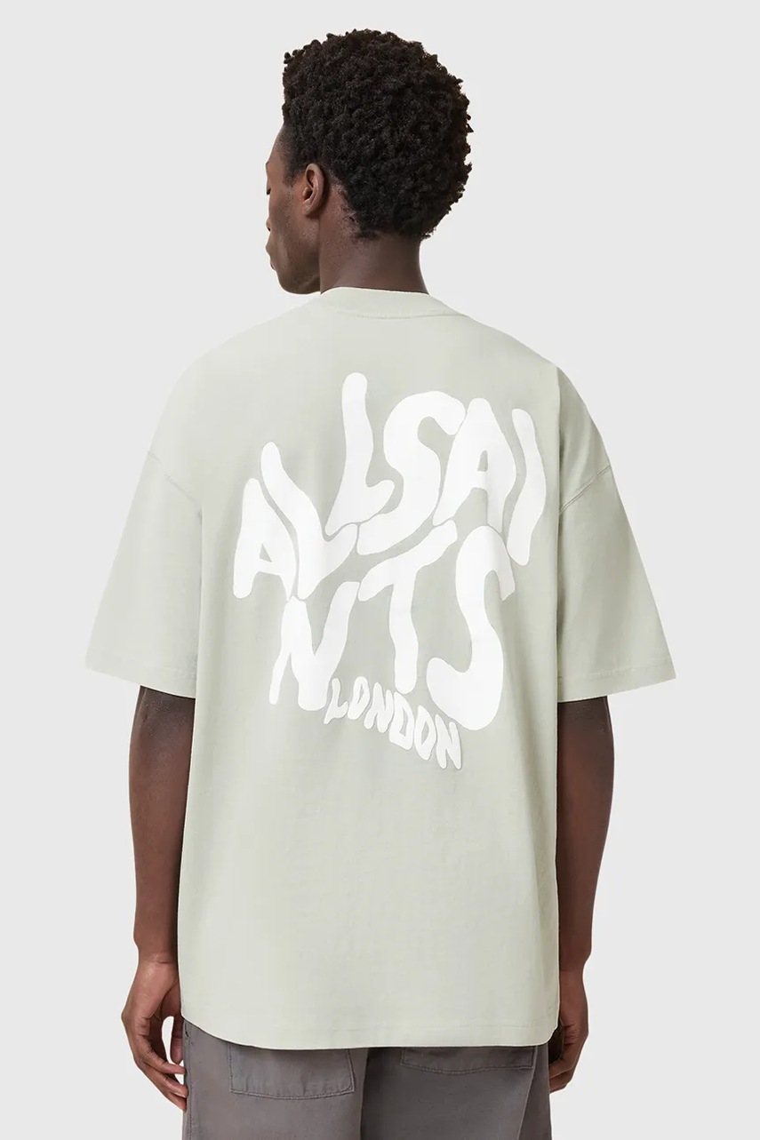 Хлопковая футболка AllSaints ORLANDO цвет зелёный с принтом M066PC