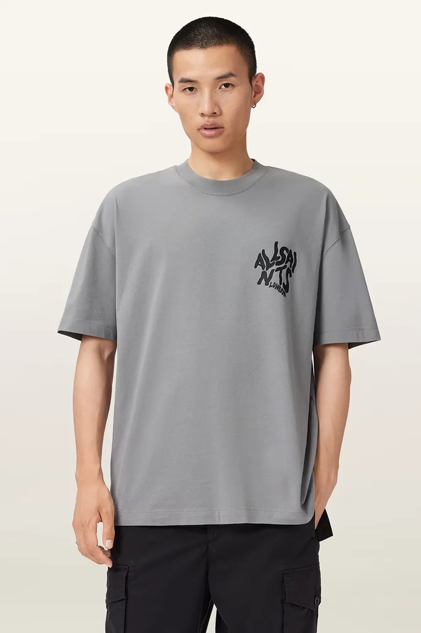 AllSaints tricou din bumbac ORLANDO culoarea verde, cu imprimeu, M066PC