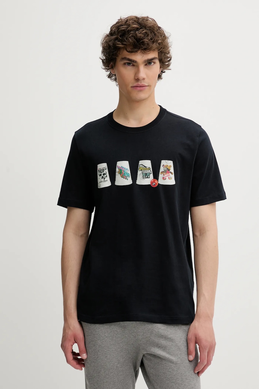 PS Paul Smith tricou din bumbac culoarea bleumarin, cu imprimeu, M2R-011R-TP5257