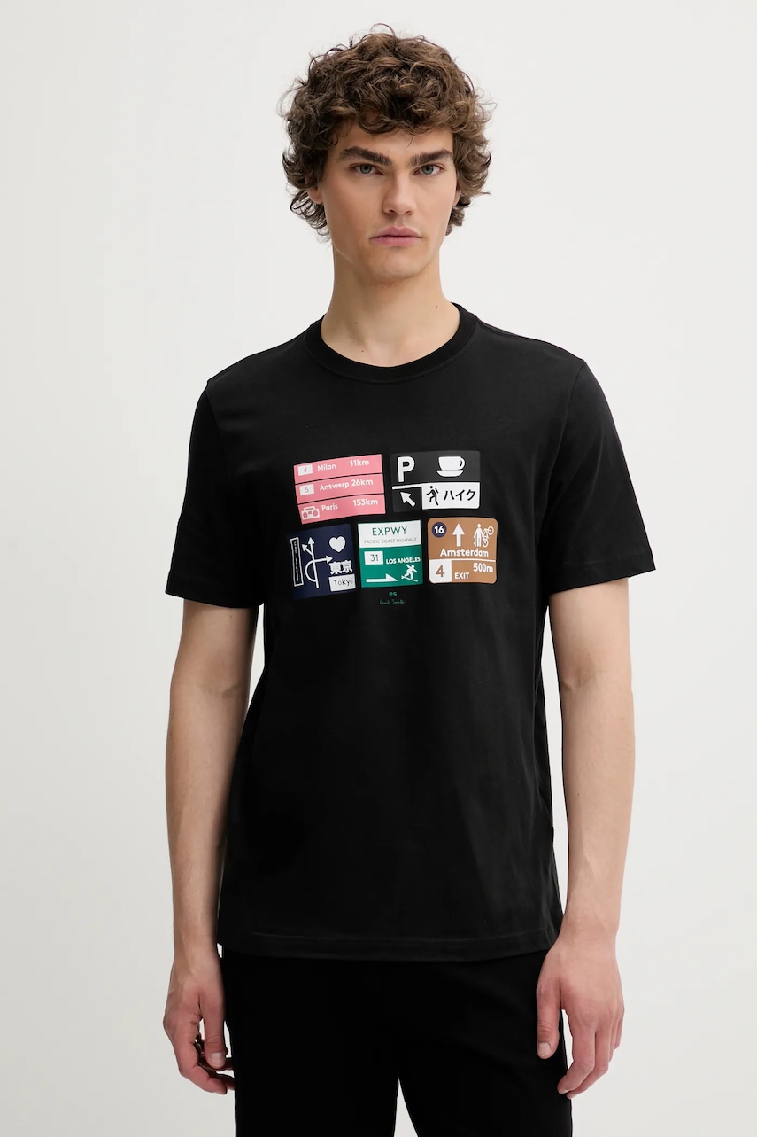 PS Paul Smith tricou din bumbac culoarea negru, cu imprimeu, M2R-011R-TP5258