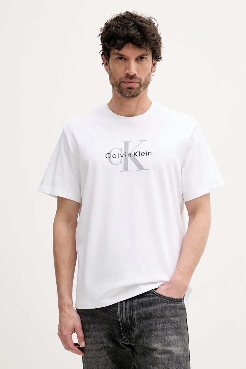 Levně Tričko Calvin Klein Jeans pánské, bílá barva, s potiskem, LV04RB862G