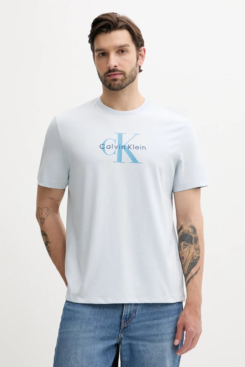 Levně Tričko Calvin Klein Jeans pánské, modrá barva, s potiskem, LV04RB862G