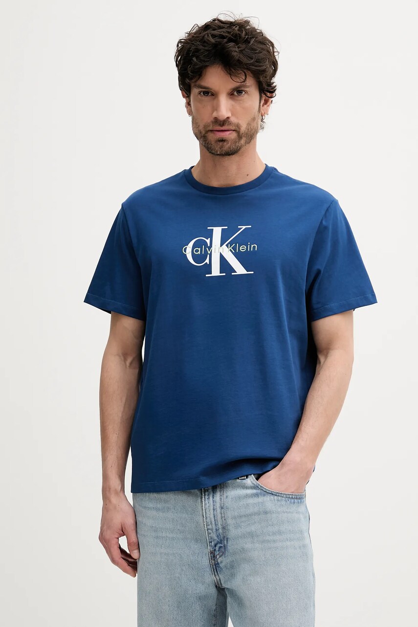 Levně Tričko Calvin Klein Jeans pánské, fialová barva, s potiskem, LV04RB862G