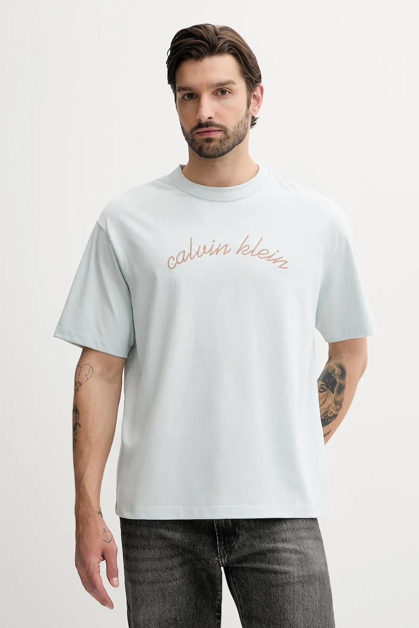 Levně Bavlněné tričko Calvin Klein Jeans pánské, šedá barva, s aplikací, LV04RC225G