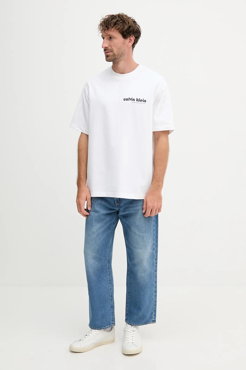 Хлопковая футболка Calvin Klein Jeans цвет белый с принтом LV04RC829G