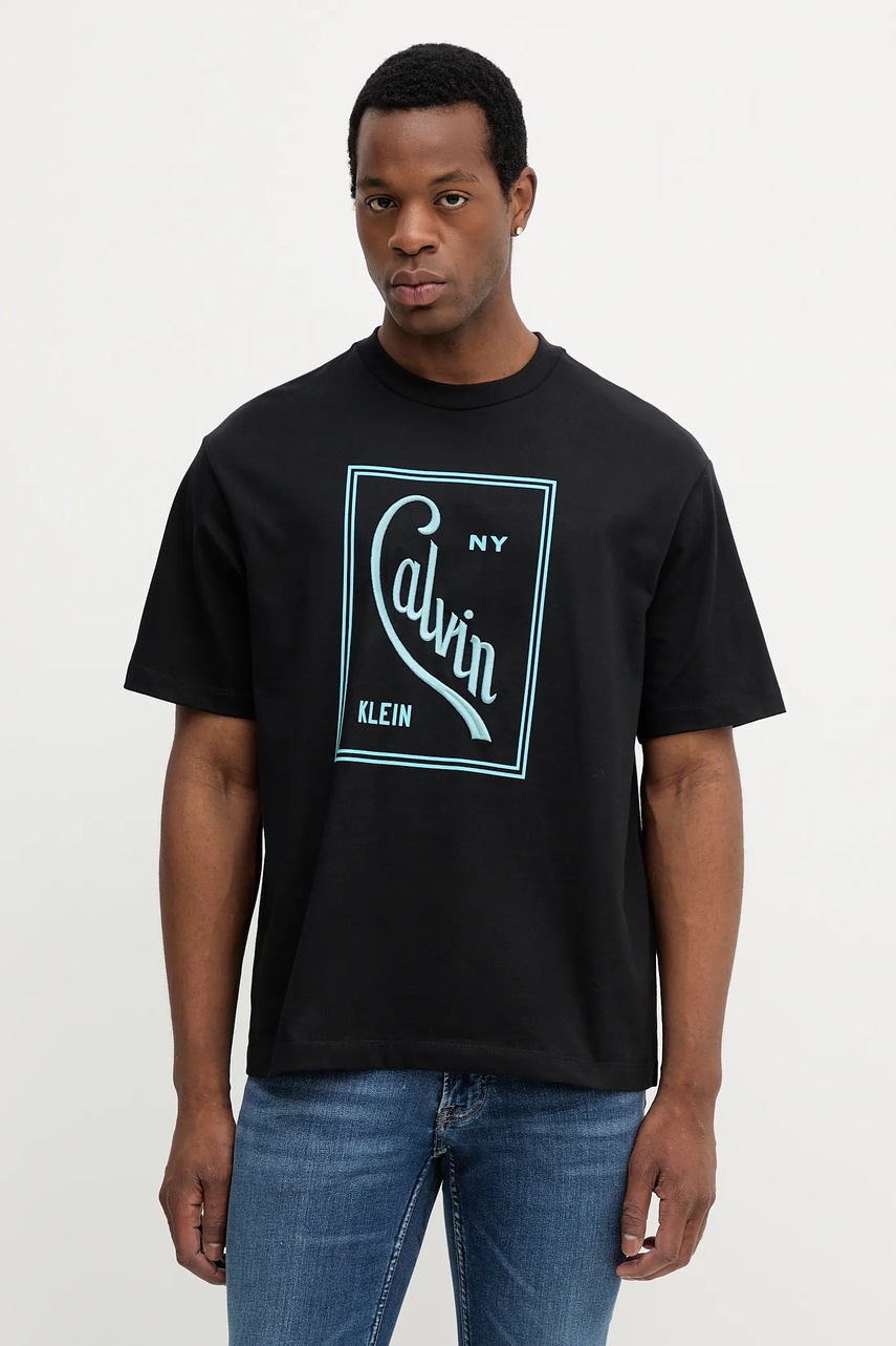 Levně Bavlněné tričko Calvin Klein Jeans pánské, černá barva, s potiskem, LV04RC836G