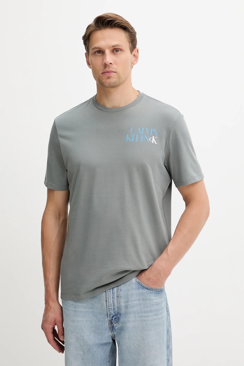 Levně Bavlněné tričko Calvin Klein Jeans pánské, šedá barva, s potiskem, LV04RC844G