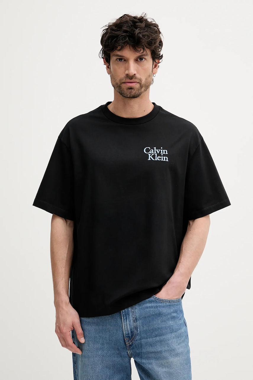 Levně Bavlněné tričko Calvin Klein Jeans pánské, černá barva, s aplikací, LV04RC808G