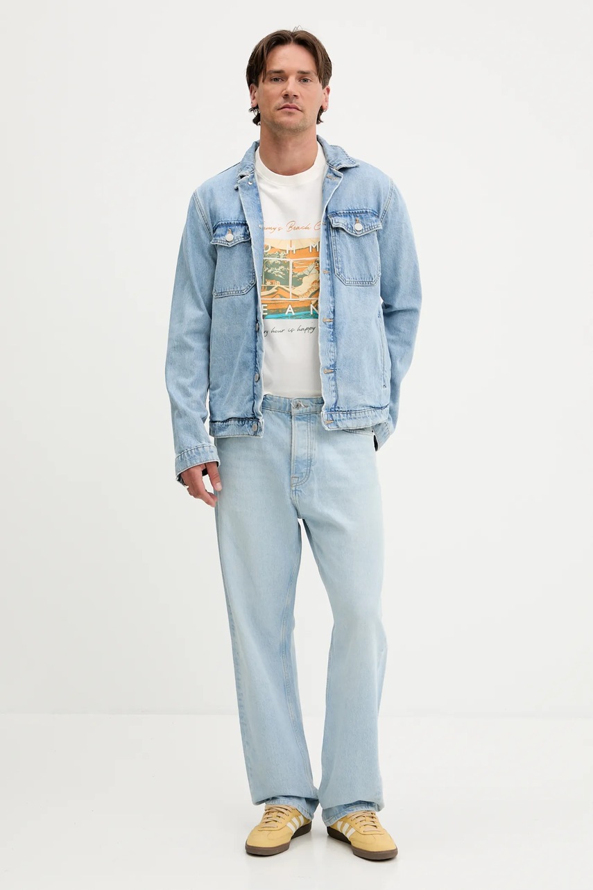 Хлопковая футболка Tommy Jeans цвет бежевый с принтом DM0DM21387