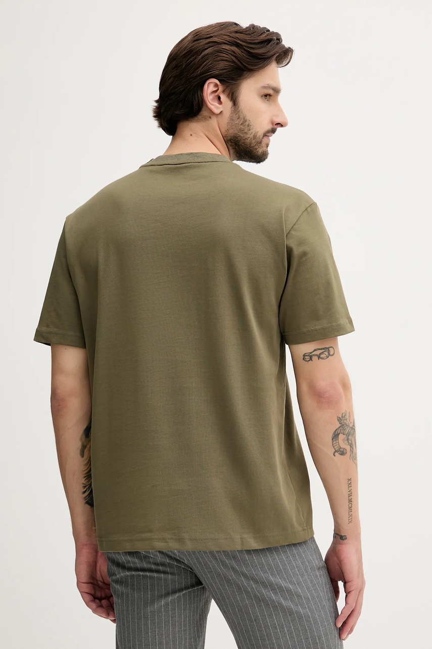 Хлопковая футболка BOSS Orange цвет зелёный однотонная 50543813