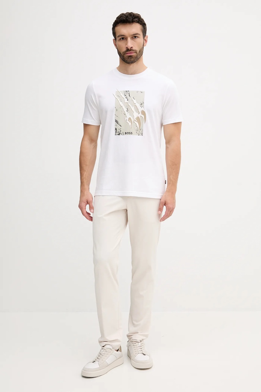 Хлопковая футболка BOSS Orange цвет бежевый с принтом 50546362