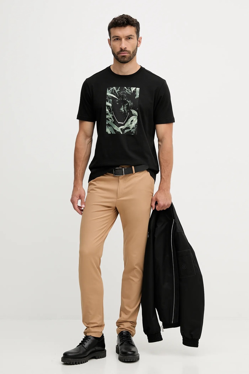 Хлопковая футболка BOSS Orange цвет чёрный с принтом 50546362