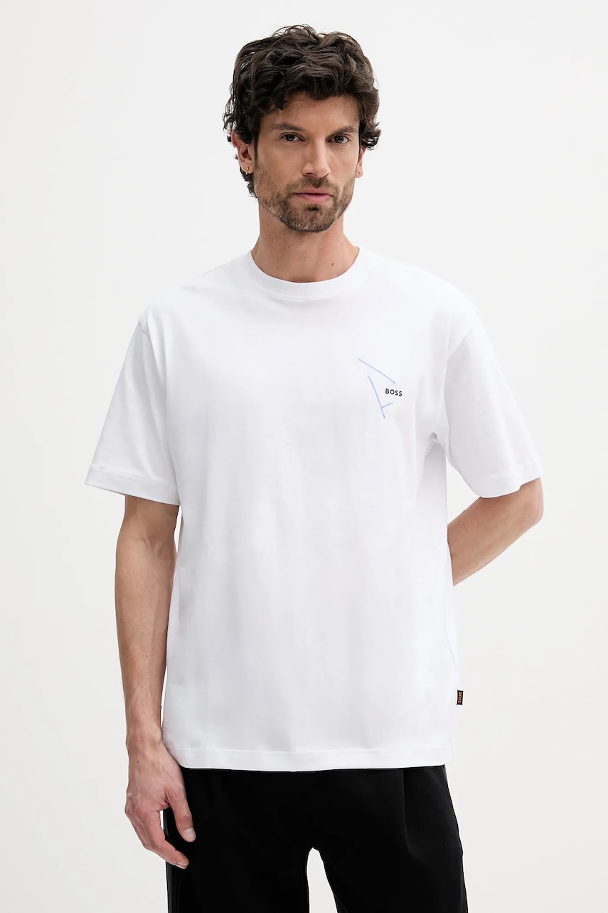 BOSS Orange tricou din bumbac culoarea alb, cu imprimeu, 50546374