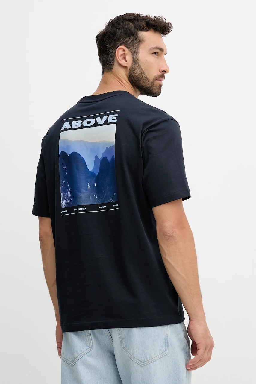 BOSS Orange tricou din bumbac culoarea bleumarin, cu imprimeu, 50547087