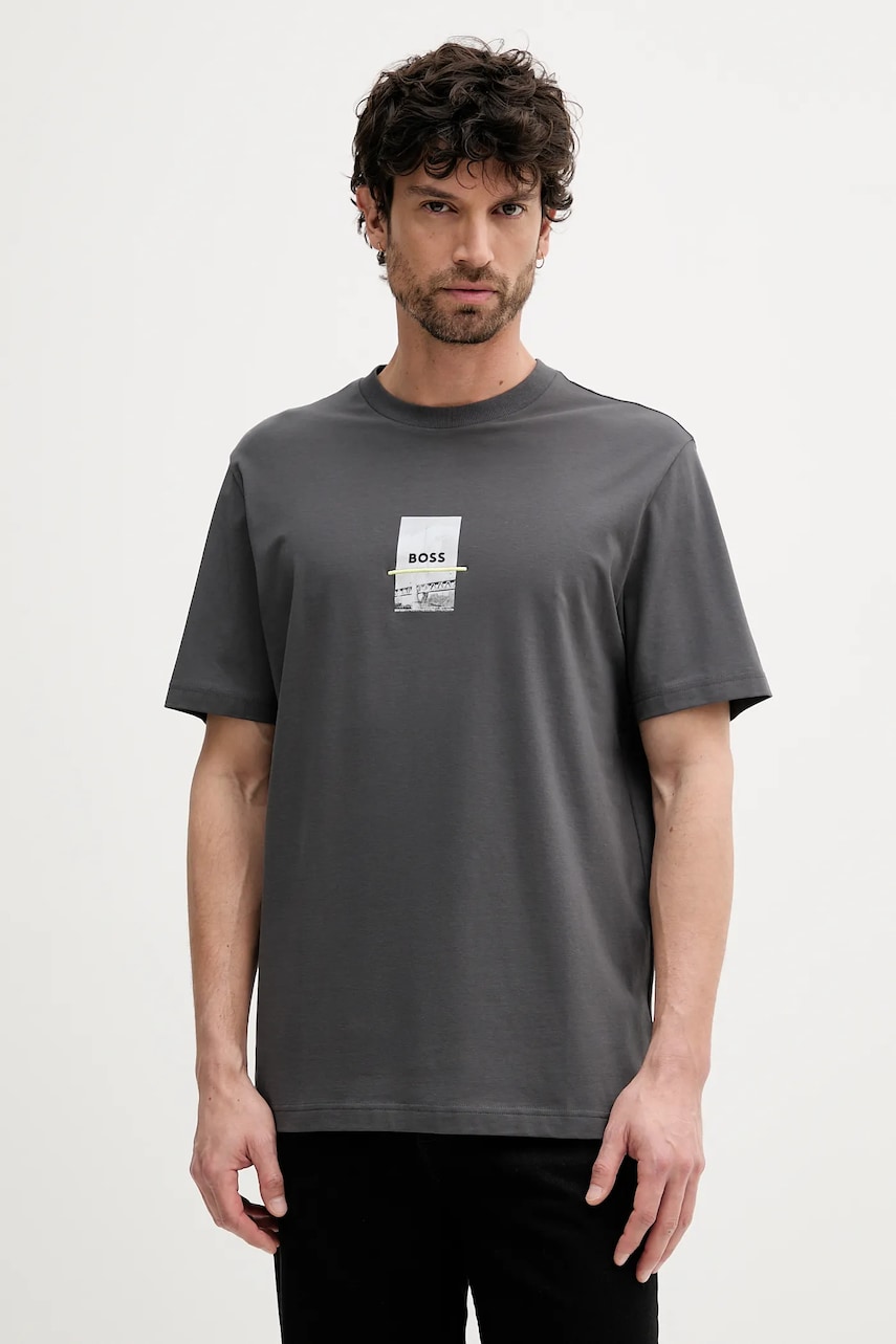 BOSS Green tricou culoarea gri, cu imprimeu, 50545869