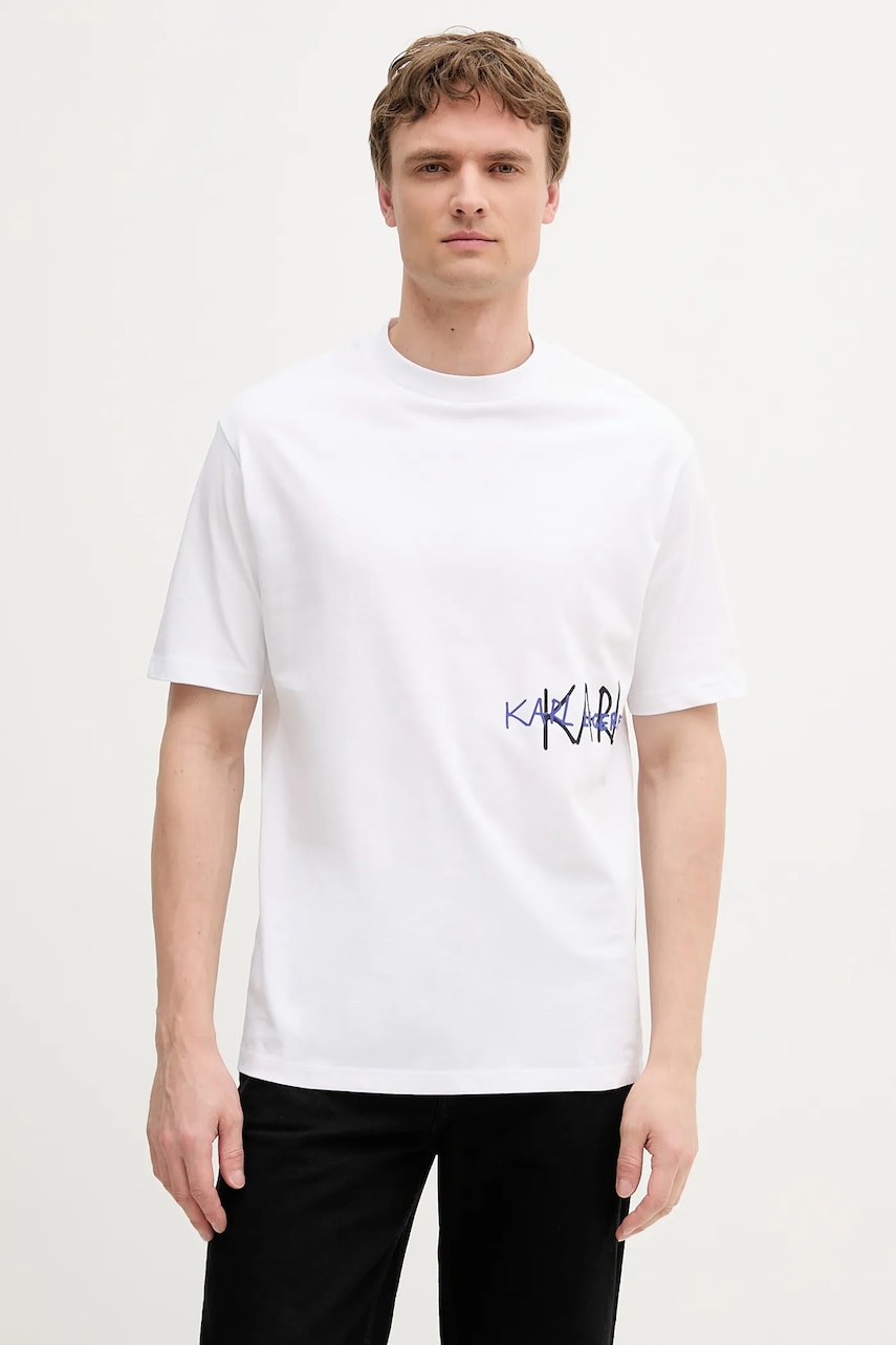 Karl Lagerfeld tricou din bumbac culoarea alb, cu imprimeu, 553225.755145