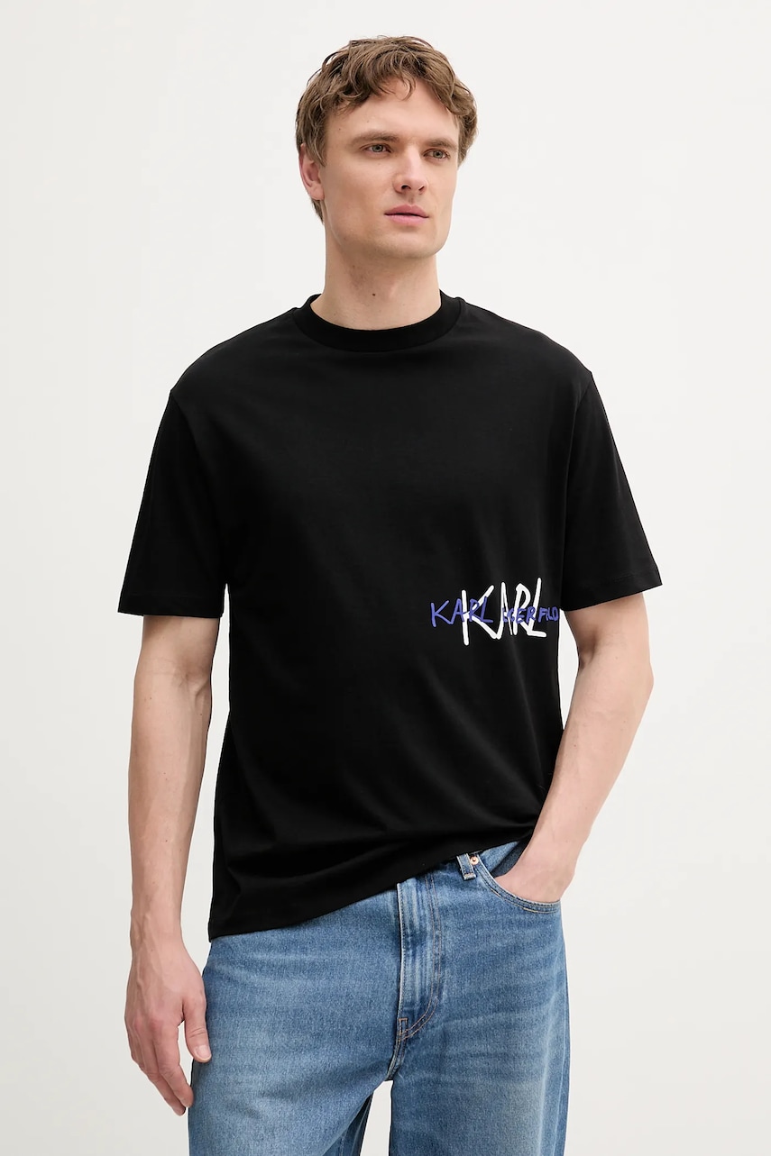 Levně Bavlněné tričko Karl Lagerfeld pánské, černá barva, s potiskem, 553225.755145