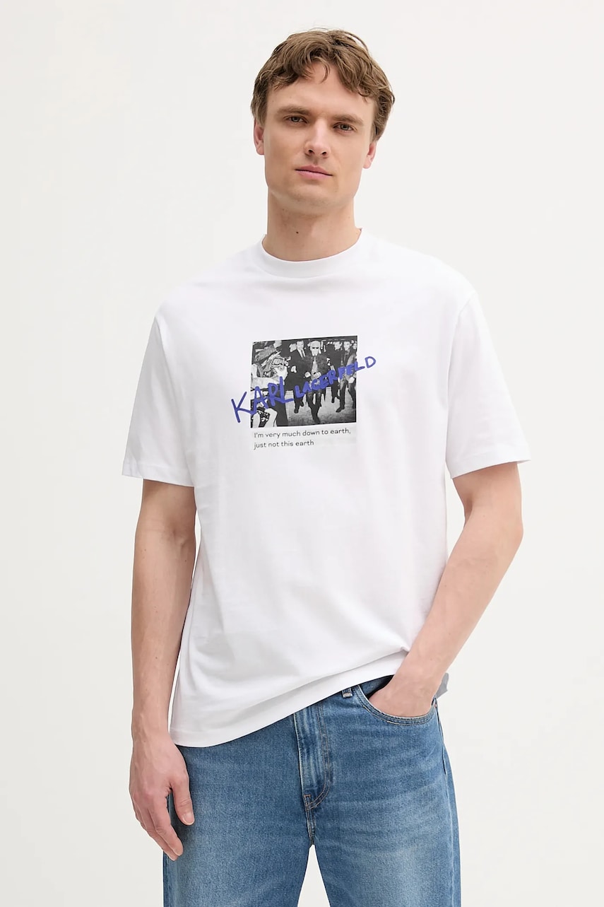 Karl Lagerfeld tricou din bumbac culoarea alb, cu imprimeu, 553225.755143