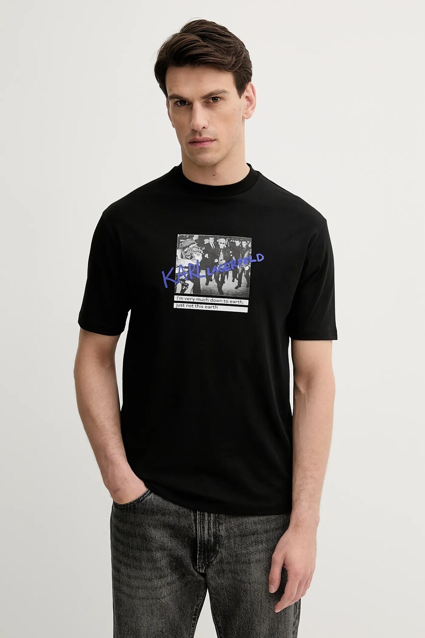 Karl Lagerfeld tricou din bumbac culoarea negru, cu imprimeu, 553225.755143