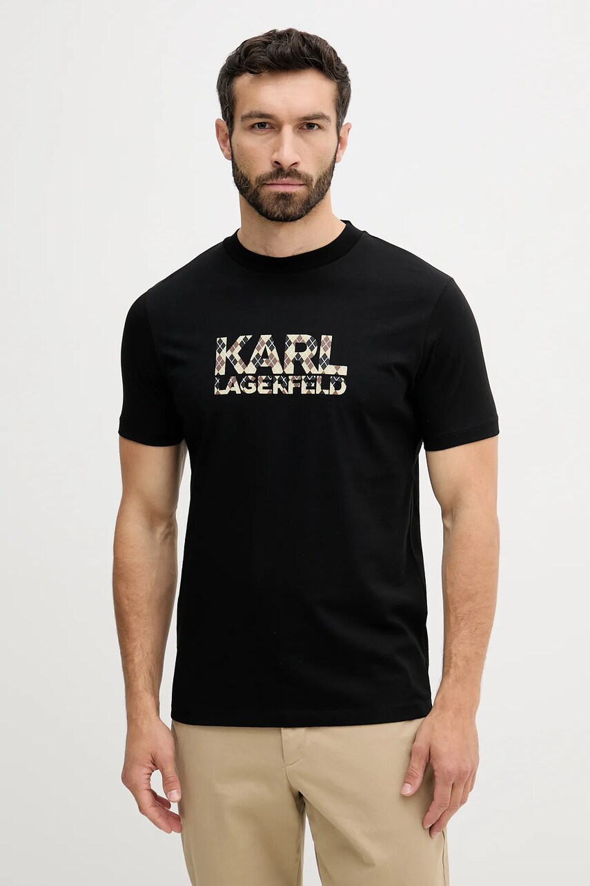 Levně Bavlněné tričko Karl Lagerfeld pánské, černá barva, s potiskem, 553225.755036