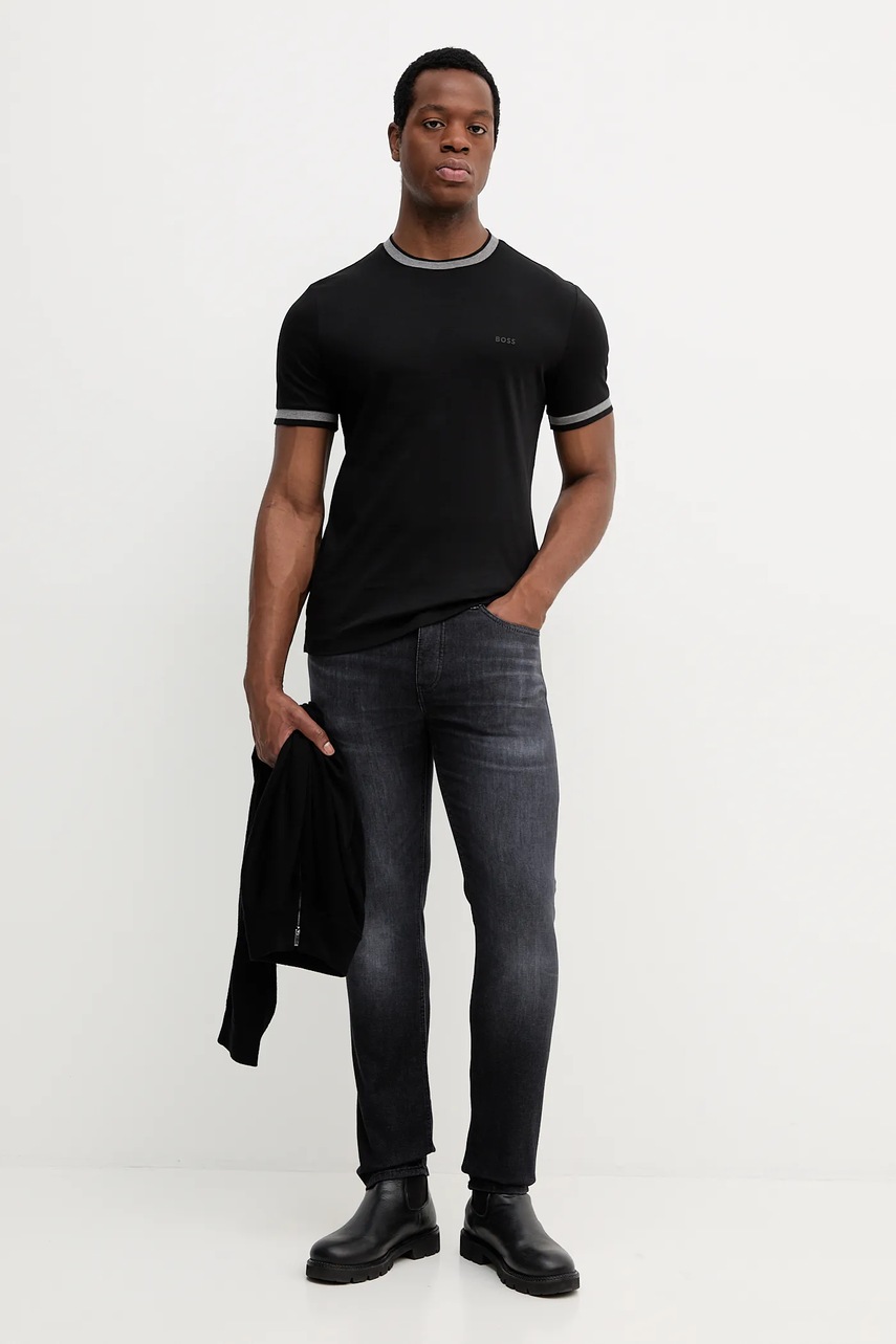 Хлопковая футболка BOSS цвет чёрный однотонная 50543858