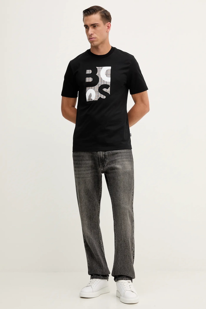 Хлопковая футболка BOSS цвет чёрный с аппликацией 50543901
