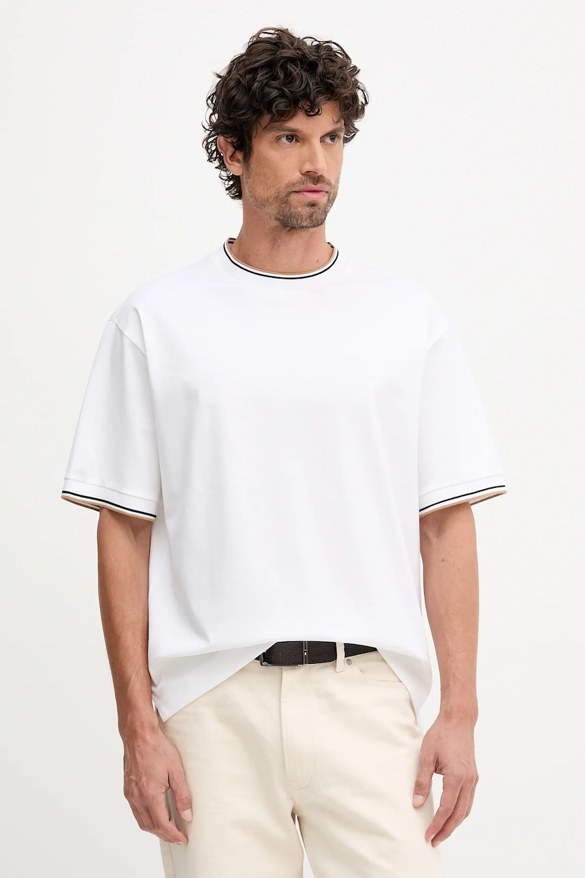 BOSS tricou din bumbac culoarea alb, cu imprimeu, 50548012