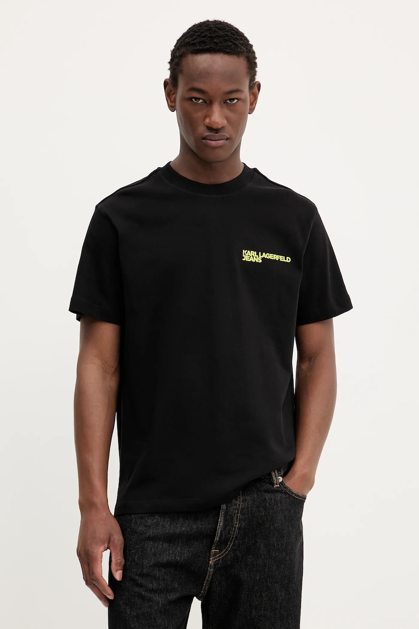 Karl Lagerfeld Jeans tricou din bumbac culoarea negru, cu imprimeu, A3M17027