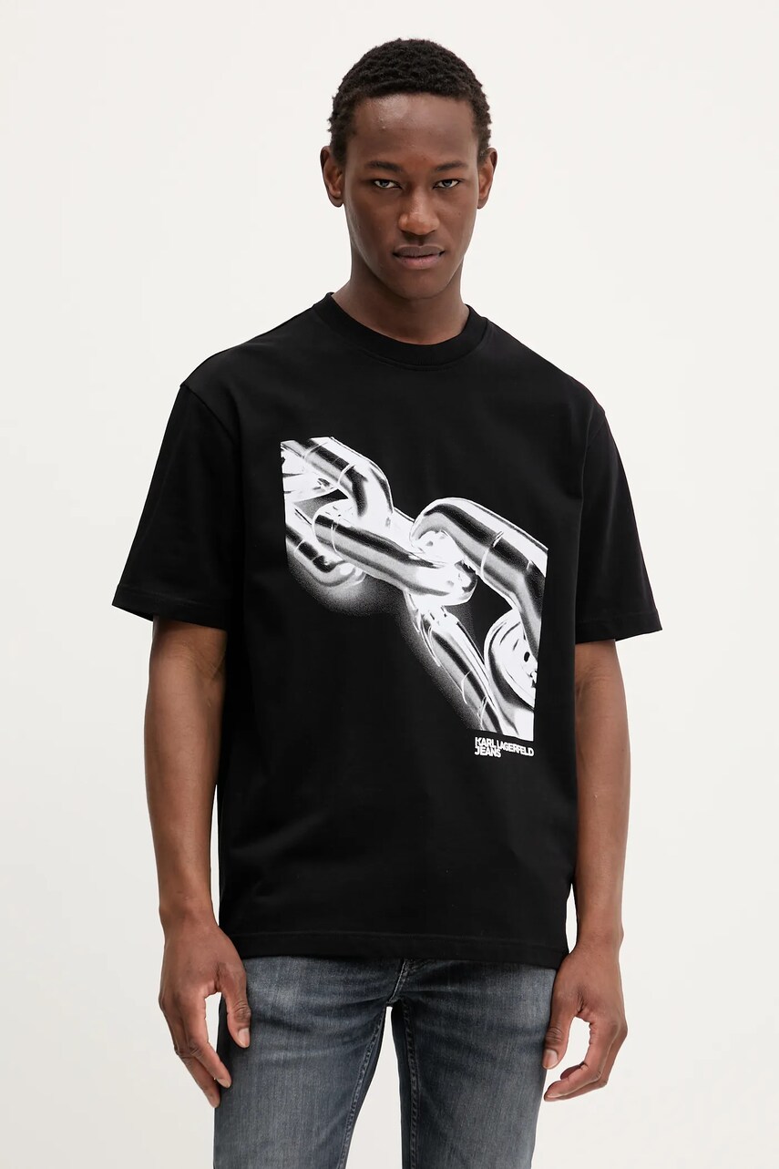 Karl Lagerfeld Jeans tricou din bumbac culoarea negru, cu imprimeu, A3M17032