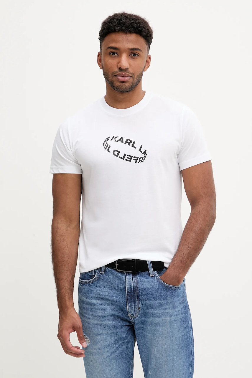 Karl Lagerfeld Jeans tricou culoarea alb, cu imprimeu, A3M17037