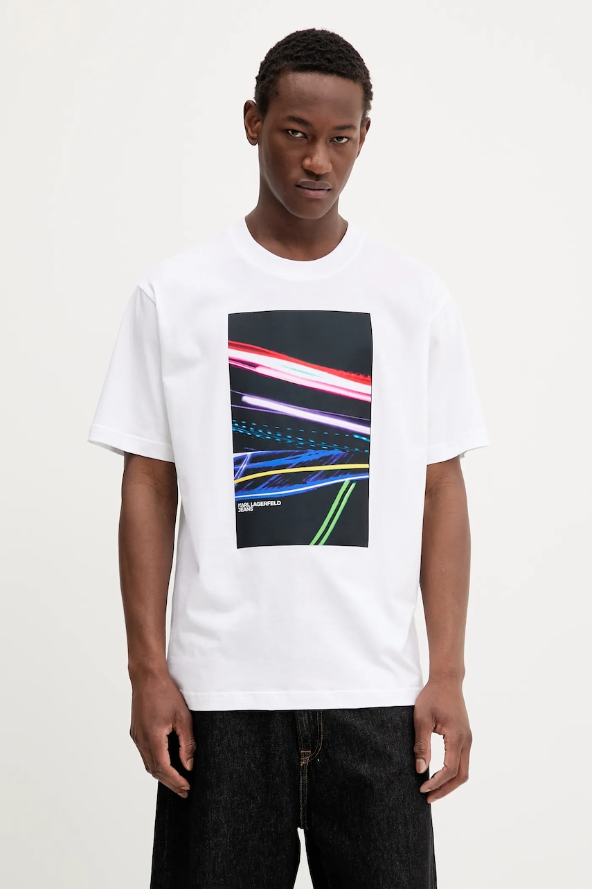 Karl Lagerfeld Jeans tricou din bumbac culoarea alb, cu imprimeu, A3M17038