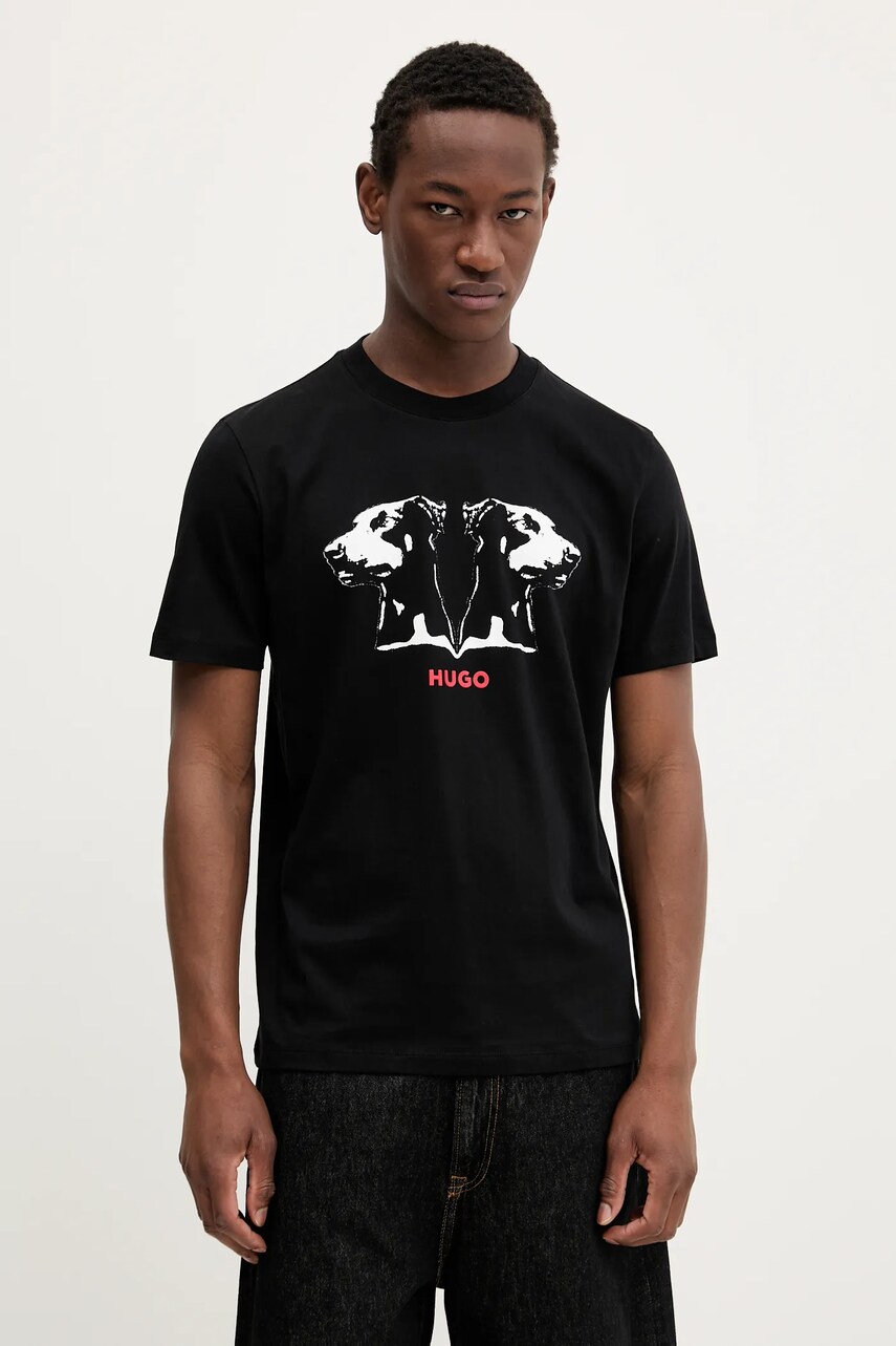 HUGO tricou din bumbac culoarea negru, cu imprimeu, 50542734