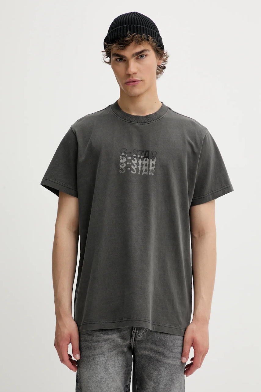 G-Star tricou din bumbac culoarea gri, cu imprimeu, D26049-C756