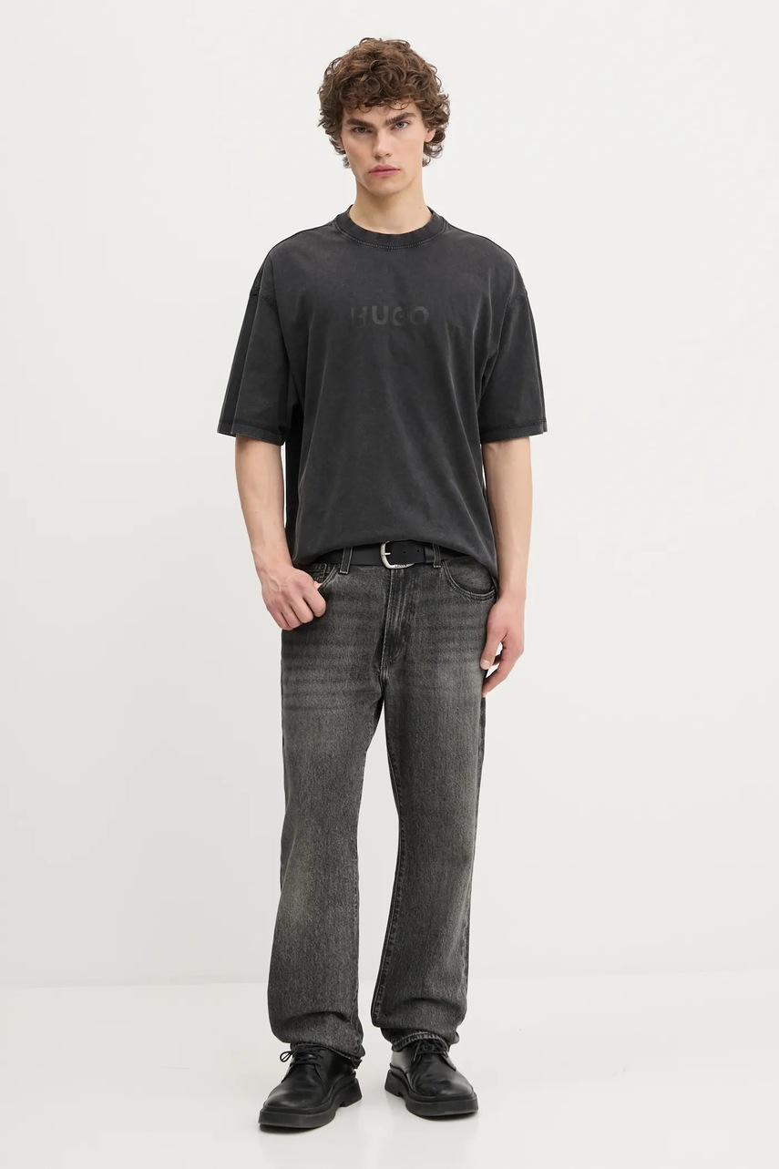 Хлопковая футболка Hugo Blue цвет серый с принтом 50542638