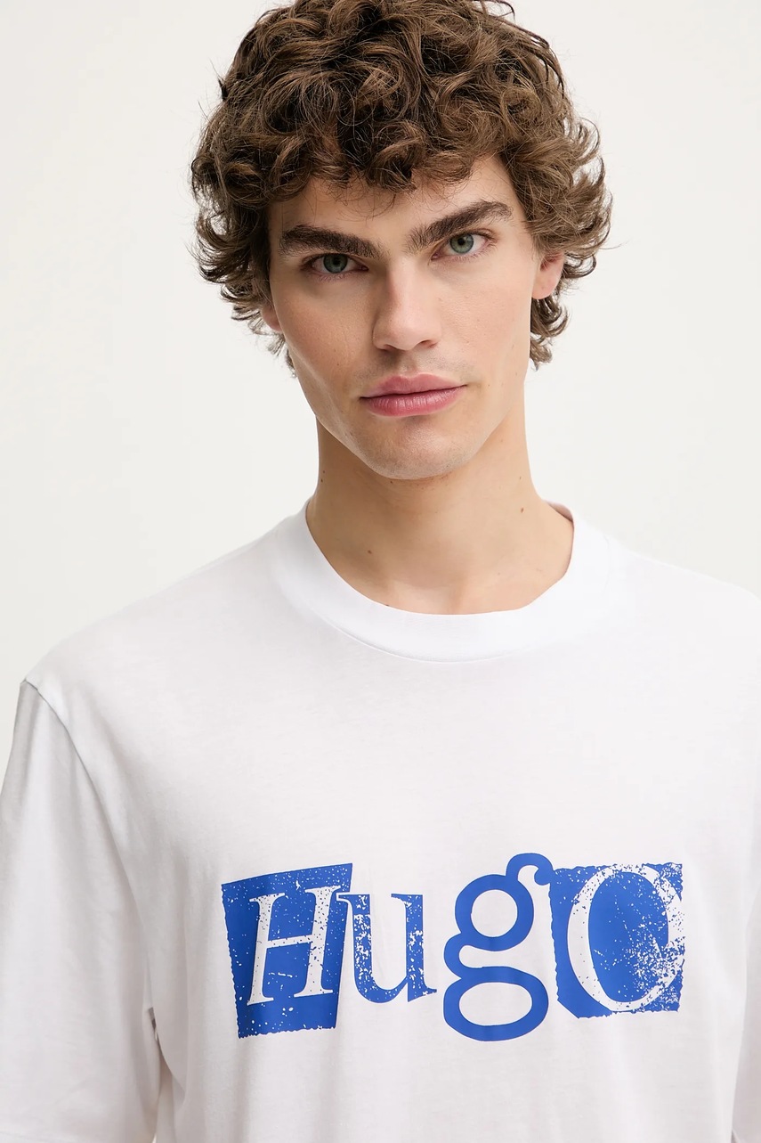 Βαμβακερό μπλουζάκι Hugo Blue ανδρικό, χρώμα: άσπρο, 50543485 φωτογραφία