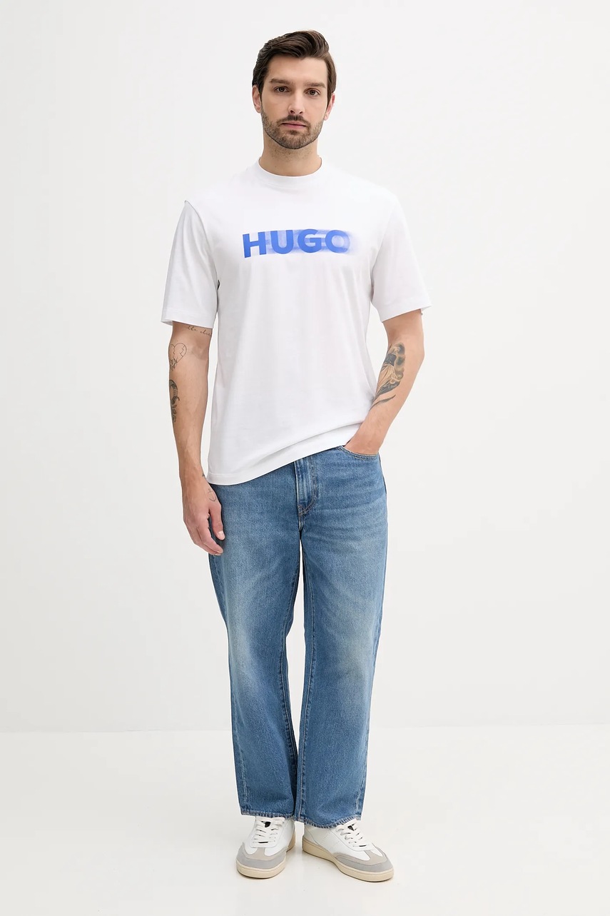 Хлопковая футболка Hugo Blue цвет белый с принтом 50543493