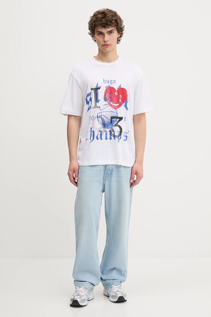 Хлопковая футболка Hugo Blue цвет белый с принтом 50543495