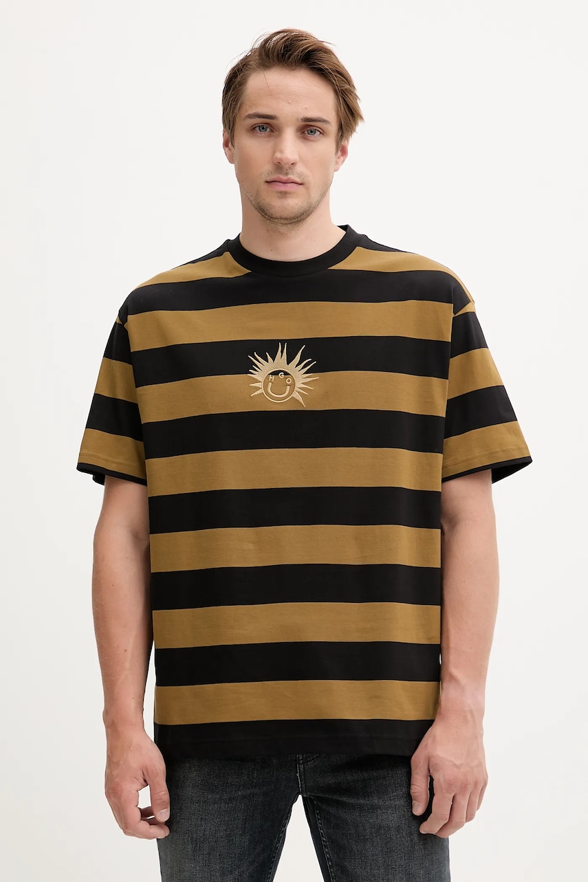 Hugo Blue tricou din bumbac culoarea verde, cu imprimeu, 50543929