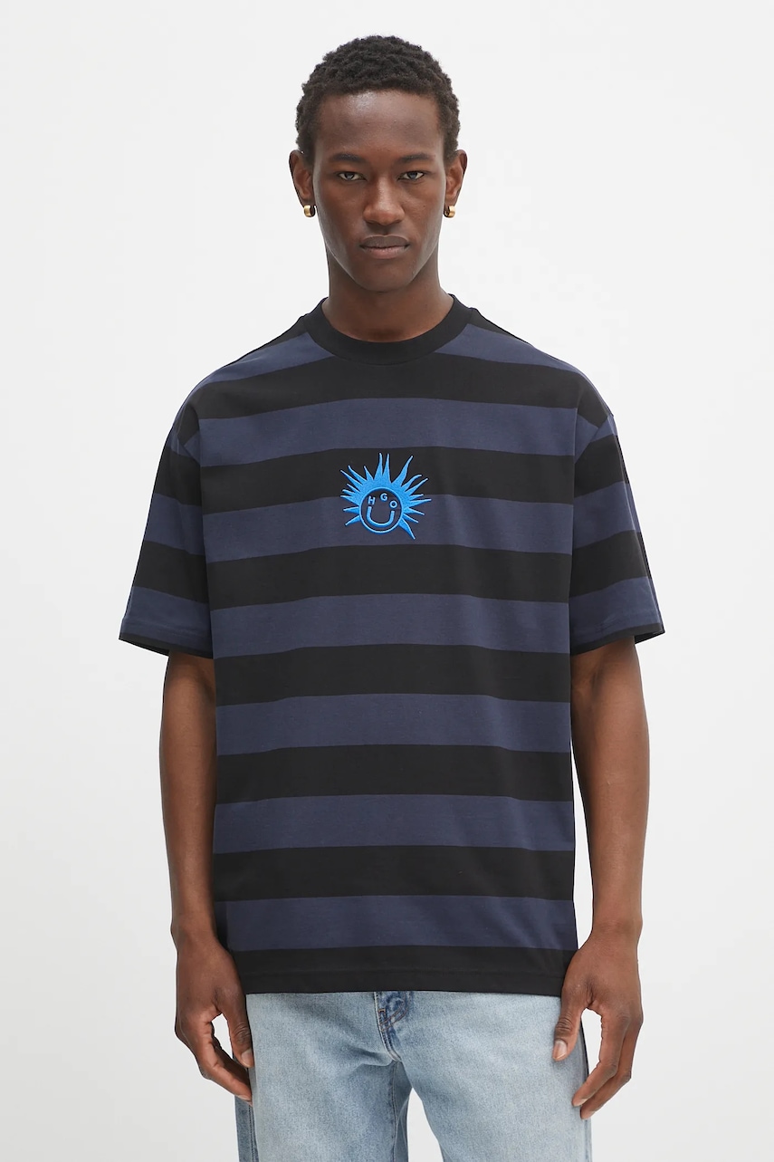 Hugo Blue tricou din bumbac culoarea negru, cu imprimeu, 50543929