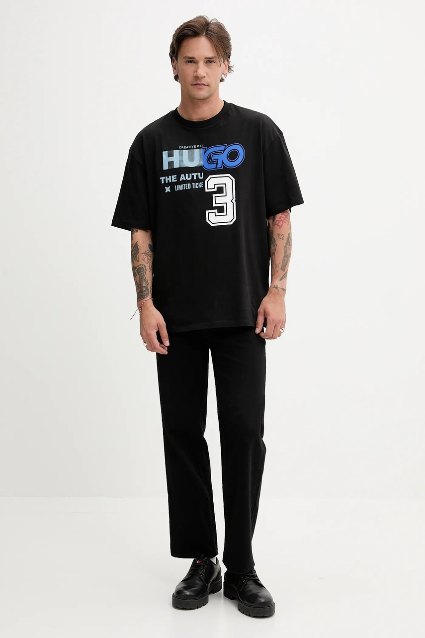 Хлопковая футболка Hugo Blue цвет чёрный с принтом 50544168