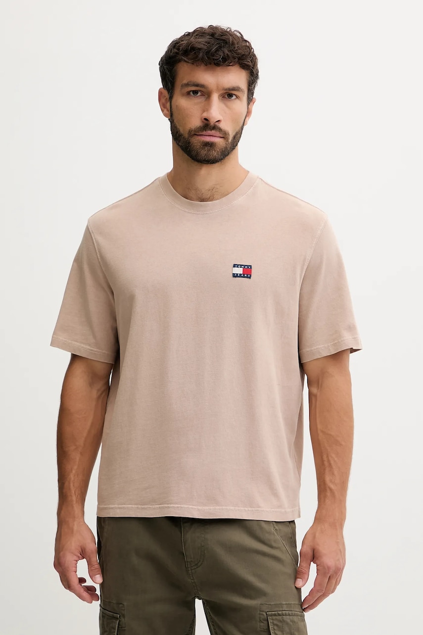 Tommy Jeans tricou din bumbac culoarea maro, uni, DM0DM21975