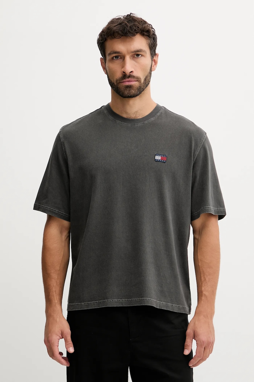 Tommy Jeans tricou din bumbac culoarea gri, uni, DM0DM21975