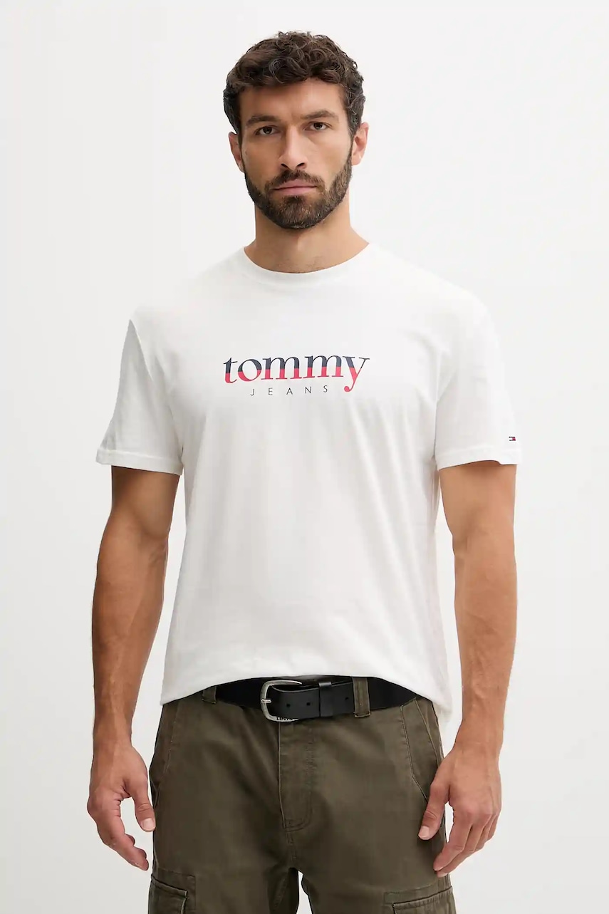 Tommy Jeans tricou din bumbac culoarea alb, cu imprimeu, DM0DM21978