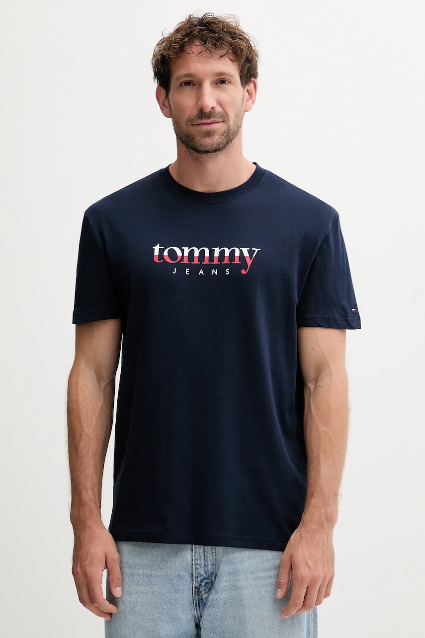 Tommy Jeans tricou din bumbac culoarea bleumarin, cu imprimeu, DM0DM21978